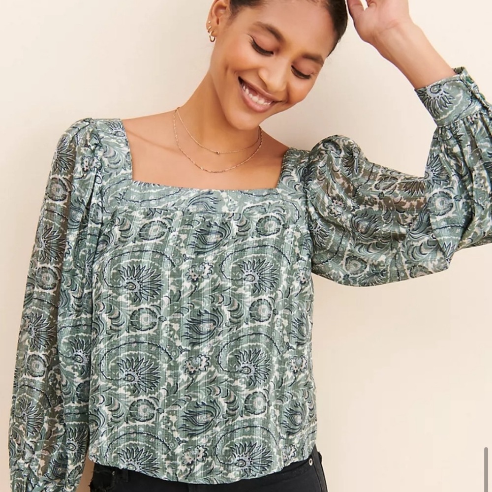 Lucca Blouse Square Neck Floral‎ Print Balloon Sleeve Peasant Crop Womens XS